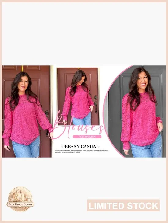 Lace Floral Long Sleeve Blouse Elegant Chic Dressy Casual Tops - Picture 6 of 7